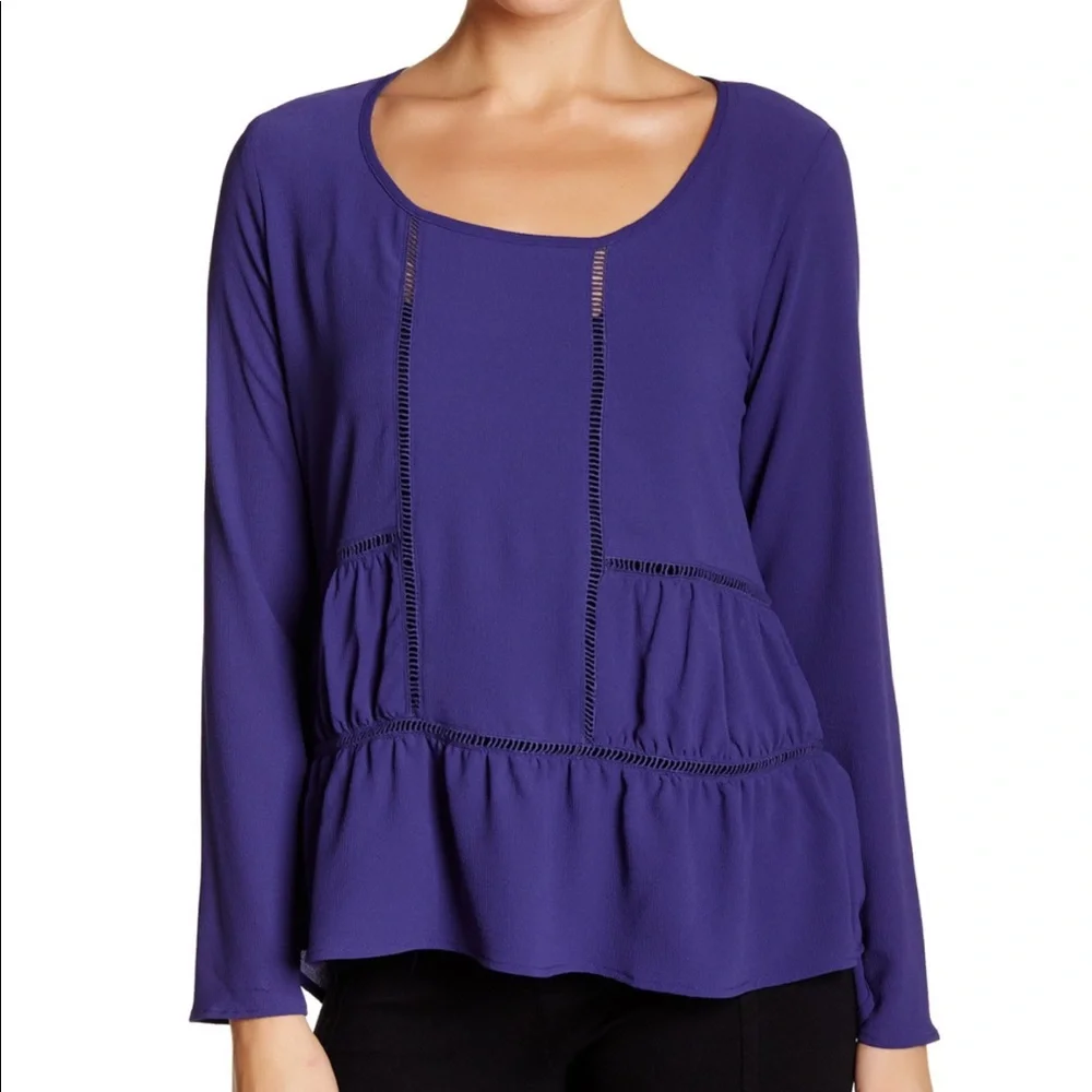 Harlowe & Graham Tiered Ruffle HiLo Cutout Blouse - Picture 1 of 7